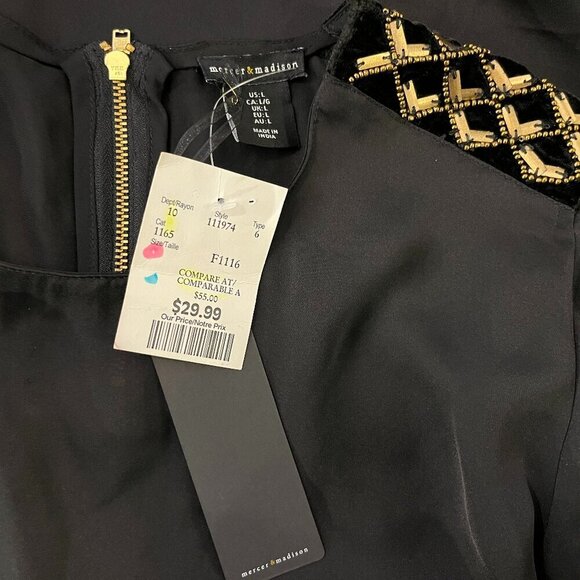 MERCER & MADISON Women's Black Embellished Open Shoulder Blouse - Size Large NWT - Picture 2 of 4